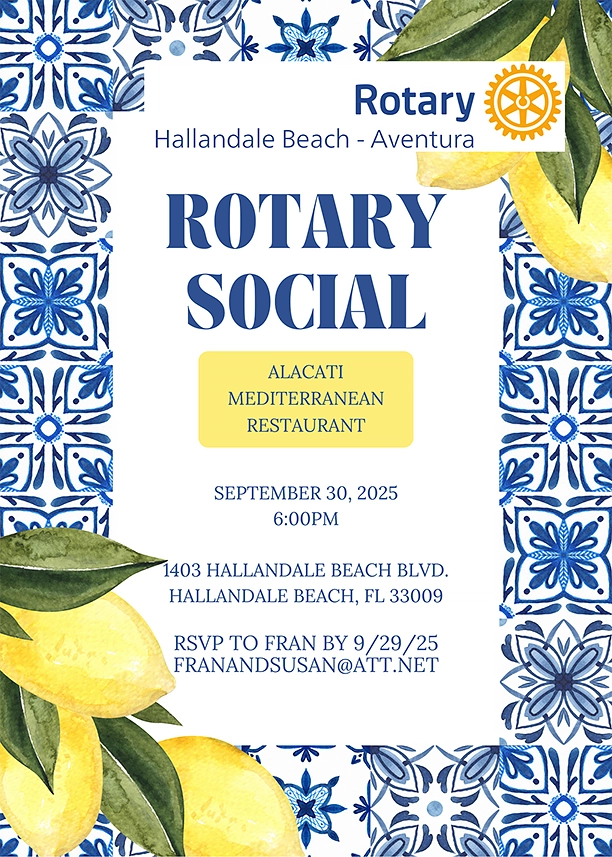 Rotary Social: Tue., Sep 30th @ 6:00 PM
